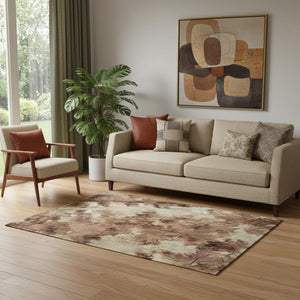 HomeRoots 5' X 8' Salmon, Rust & Gray Striped Area Rug - Washable, UV Protected, Stain Resistant for Active Homes 695128