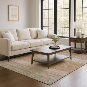 HomeRoots 5' X 8' Salmon, Rust & Gray Striped Area Rug - Washable, UV Protected, Stain Resistant for Active Homes 695128