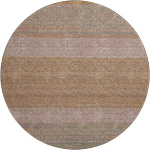 HomeRoots 8' Salmon Rust and Gray Striped Washable Round Rug - Durable, UV Protected, Stain Resistant Beauty 695129