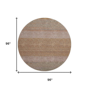 HomeRoots 8' Salmon Rust and Gray Striped Washable Round Rug - Durable, UV Protected, Stain Resistant Beauty 695129