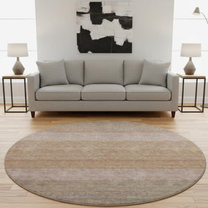HomeRoots 8' Salmon Rust and Gray Striped Washable Round Rug - Durable, UV Protected, Stain Resistant Beauty 695129