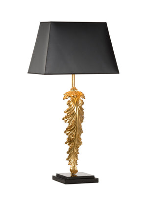 Chelsea House Grand Leaf Lamp Antique Gold Iron Leaf On Black Marble Base — Sculptural 32" Table Accent Light 69513