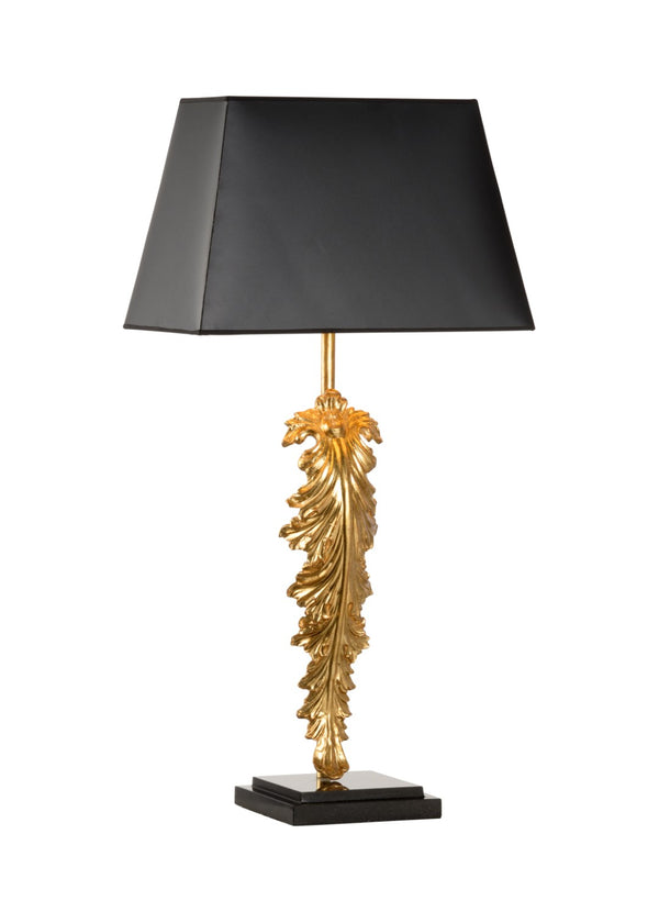 Chelsea House Grand Leaf Lamp Antique Gold Iron Leaf On Black Marble Base — Sculptural 32" Table Accent Light 69513