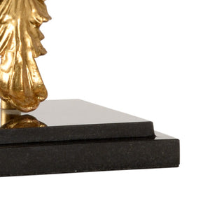 Chelsea House Grand Leaf Lamp Antique Gold Iron Leaf On Black Marble Base — Sculptural 32" Table Accent Light 69513