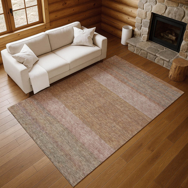 HomeRoots 8' X 10' Stylish Salmon Rust and Gray Striped Washable Area Rug with UV Protection & Non-Slip Backing 695130