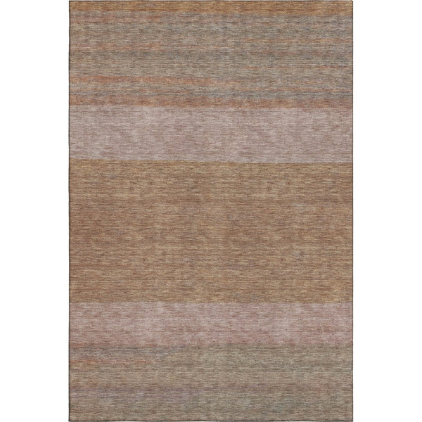 HomeRoots 9' X 12' Salmon Rust And Gray Striped Area Rug - Washable, Stain-Resistant, UV Protected & Cozy! 695131