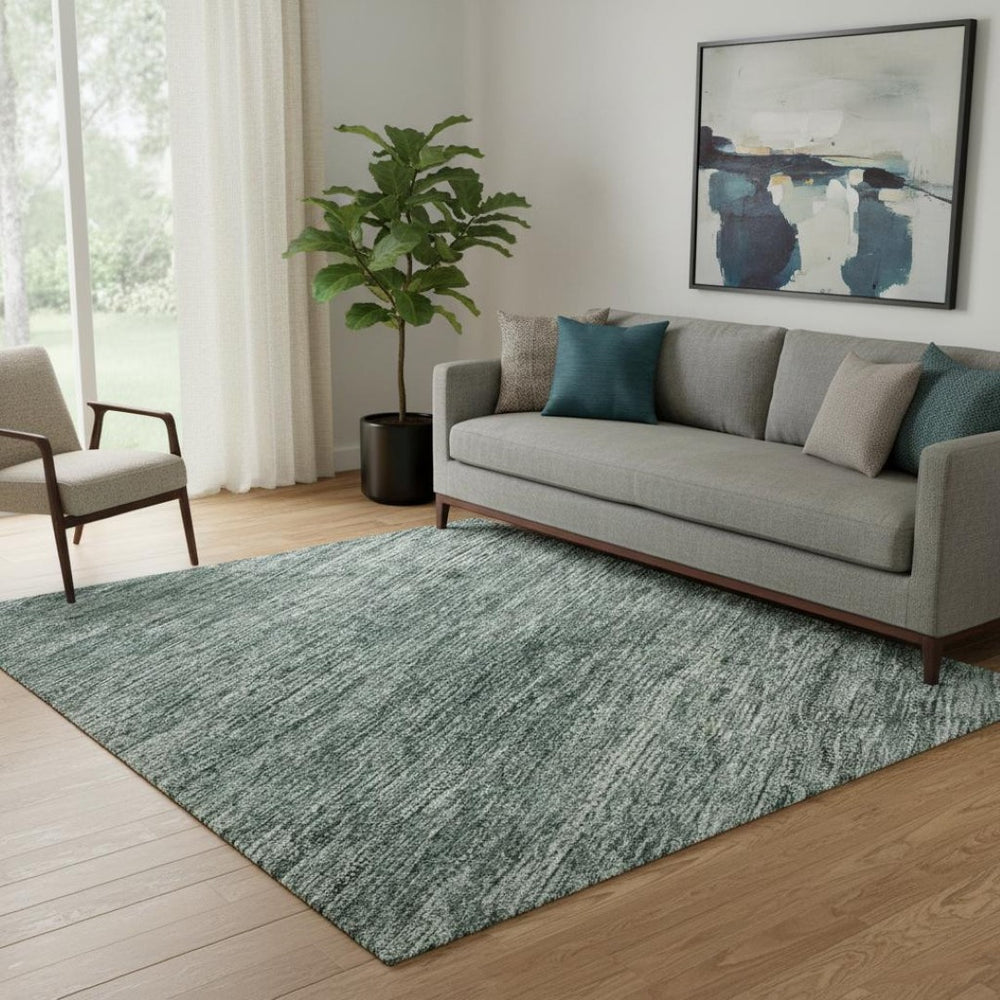 HomeRoots 5' X 8' Teal Ivory Gray Striped Washable Area Rug - Durable, Stain Resistant, UV Protected Design 695134