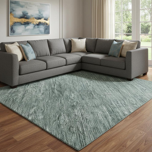 HomeRoots 8' X 10' Striped Area Rug in Teal, Ivory & Gray - Washable, UV Protected, Stain Resistant & Non-Slip! 695136