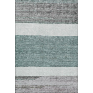 HomeRoots 8' X 10' Striped Area Rug in Teal, Ivory & Gray - Washable, UV Protected, Stain Resistant & Non-Slip! 695136