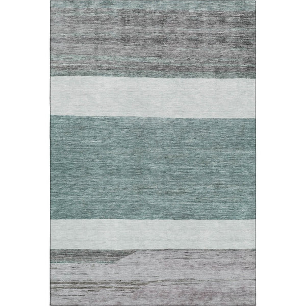HomeRoots 8' X 10' Striped Area Rug in Teal, Ivory & Gray - Washable, UV Protected, Stain Resistant & Non-Slip! 695136