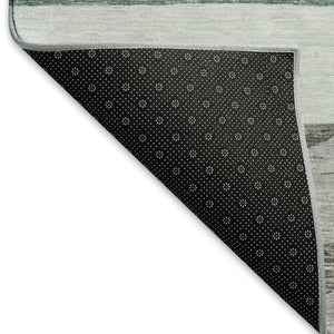 HomeRoots 8' X 10' Striped Area Rug in Teal, Ivory & Gray - Washable, UV Protected, Stain Resistant & Non-Slip! 695136