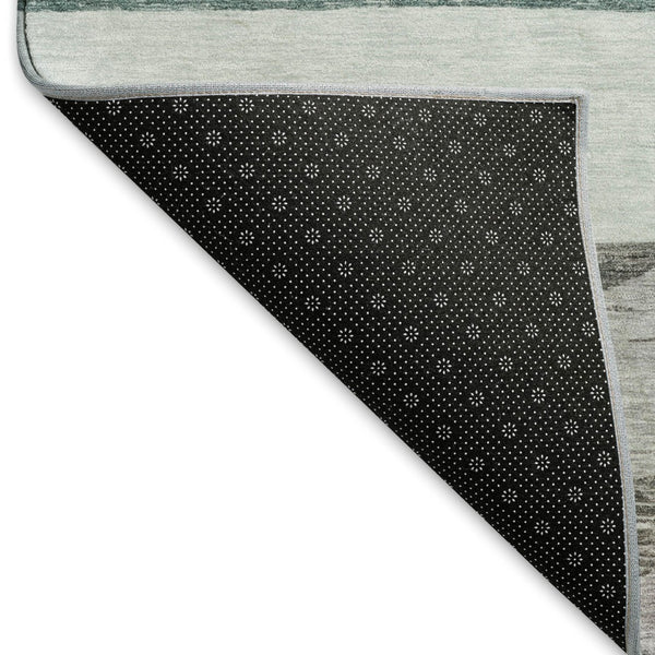 HomeRoots 8' X 10' Striped Area Rug in Teal, Ivory & Gray - Washable, UV Protected, Stain Resistant & Non-Slip! 695136