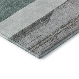 HomeRoots 8' X 10' Striped Area Rug in Teal, Ivory & Gray - Washable, UV Protected, Stain Resistant & Non-Slip! 695136