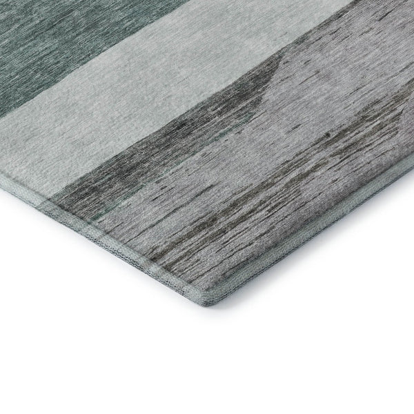 HomeRoots 8' X 10' Striped Area Rug in Teal, Ivory & Gray - Washable, UV Protected, Stain Resistant & Non-Slip! 695136