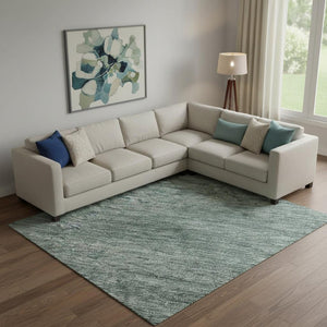 HomeRoots 9' X 12' Stylish Teal, Ivory & Gray Striped Washable Area Rug with UV Protection for Busy Homes 695137
