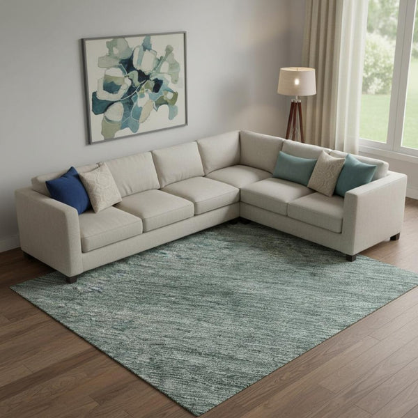 HomeRoots 9' X 12' Stylish Teal, Ivory & Gray Striped Washable Area Rug with UV Protection for Busy Homes 695137