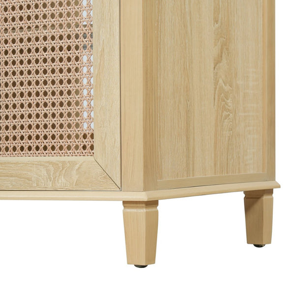 English Elm 48-inch Rattan Bathroom Vanity Solid Wood Frame Five Drawers Ceramic Sink Coastal Boho N765P38884950E