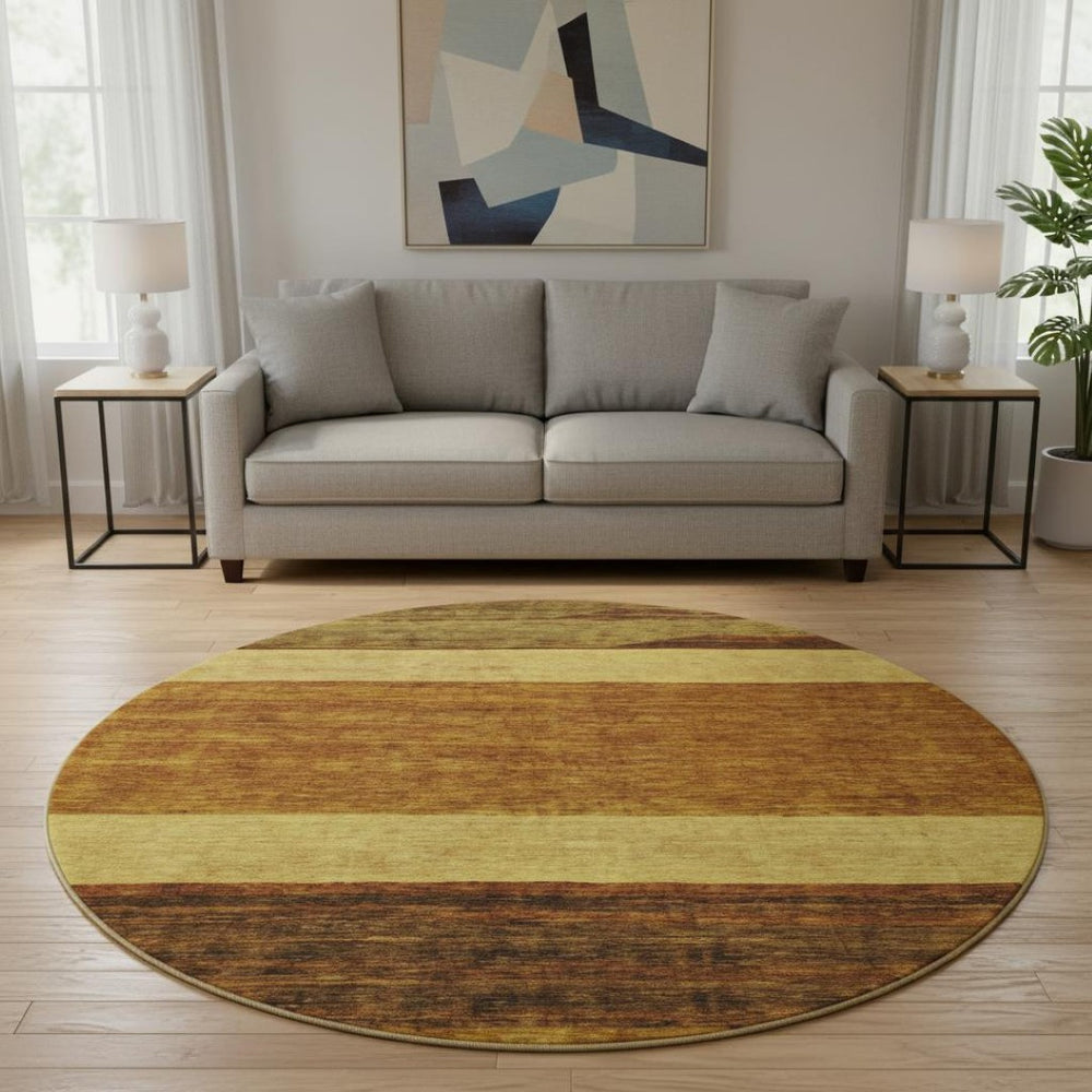 HomeRoots 8' Terra Cotta Striped Round Rug - Washable, UV Protected, Stain Resistant, Perfect for Any Room! 695141