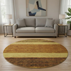 HomeRoots 8' Terra Cotta Striped Round Rug - Washable, UV Protected, Stain Resistant, Perfect for Any Room! 695141
