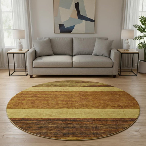 HomeRoots 8' Terra Cotta Striped Round Rug - Washable, UV Protected, Stain Resistant, Perfect for Any Room! 695141