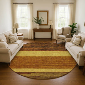 HomeRoots 8' Terra Cotta Striped Round Rug - Washable, UV Protected, Stain Resistant, Perfect for Any Room! 695141