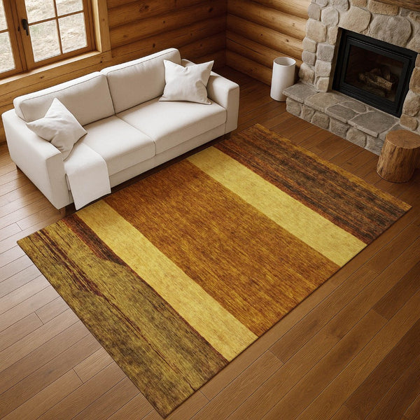 HomeRoots 8' X 10' Striped Washable Area Rug in Terra Cotta, Gold & Brown - Durable, Stain-Resistant & UV Safe 695142