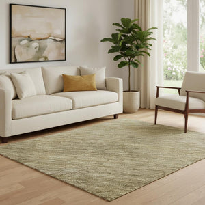 HomeRoots 5' X 8' Wheat Gold and Linen Striped Washable Area Rug with UV Protection for Pet-Friendly Homes 695146