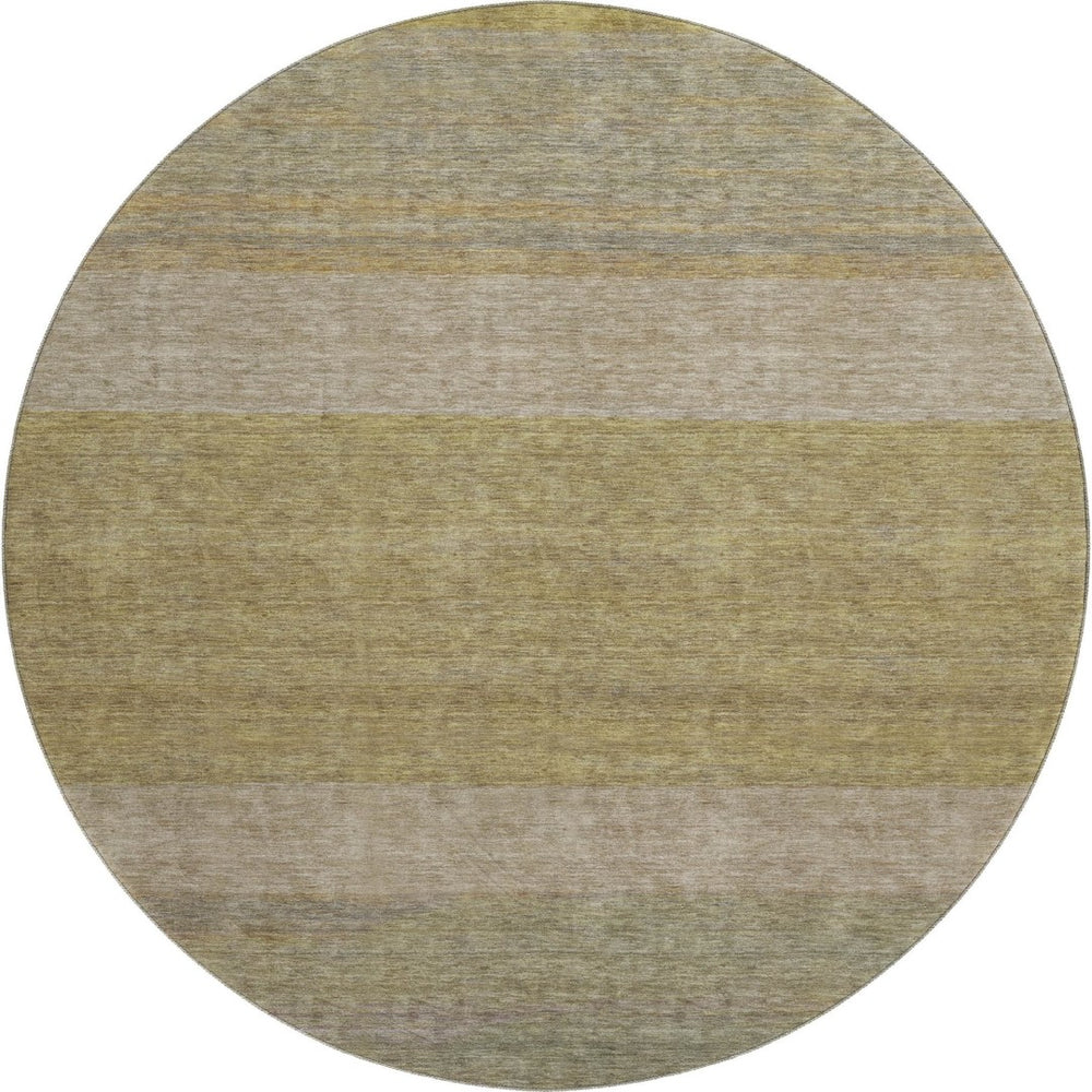 HomeRoots 8' Wheat Gold Striped Round Rug – Washable, UV Protected, Stain Resistant for High-Traffic Areas 695147