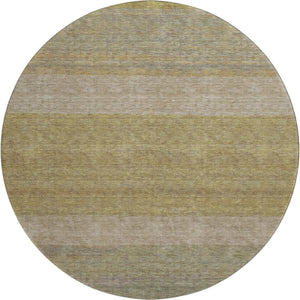 HomeRoots 8' Wheat Gold Striped Round Rug – Washable, UV Protected, Stain Resistant for High-Traffic Areas 695147