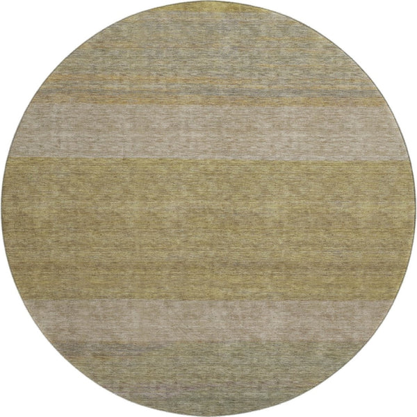 HomeRoots 8' Wheat Gold Striped Round Rug – Washable, UV Protected, Stain Resistant for High-Traffic Areas 695147