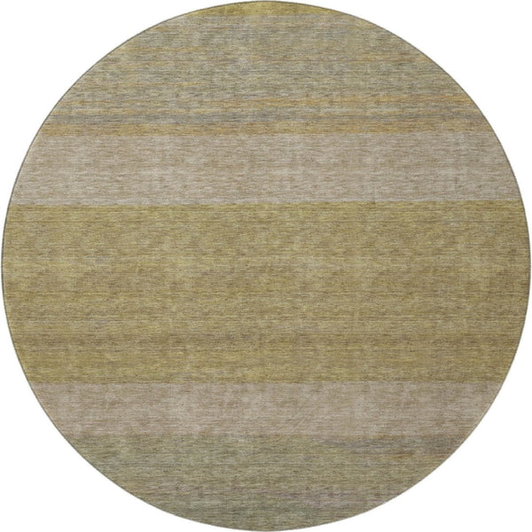 HomeRoots 8' Wheat Gold Striped Round Rug – Washable, UV Protected, Stain Resistant for High-Traffic Areas 695147