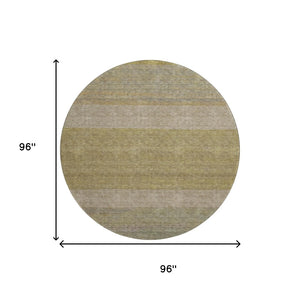 HomeRoots 8' Wheat Gold Striped Round Rug – Washable, UV Protected, Stain Resistant for High-Traffic Areas 695147