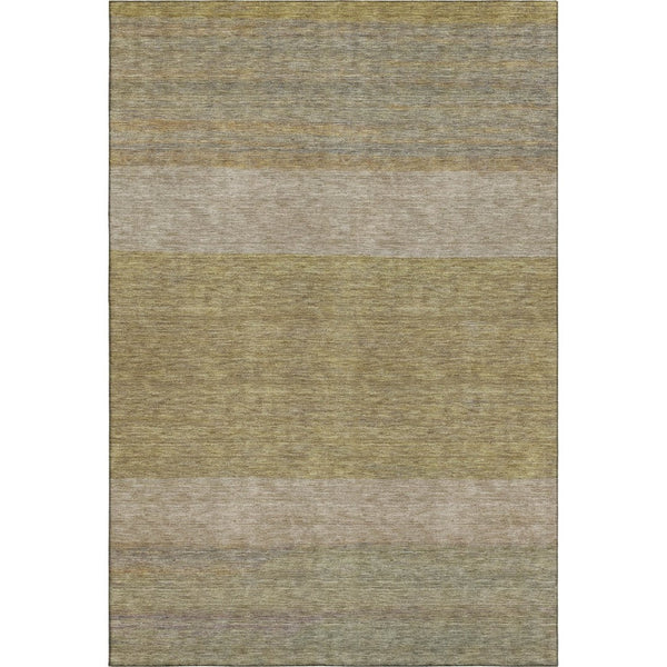 HomeRoots 9' X 12' Striped Wheat Gold & Linen Washable Area Rug - Durable, UV-Protected, Easy Care for Homes 695149
