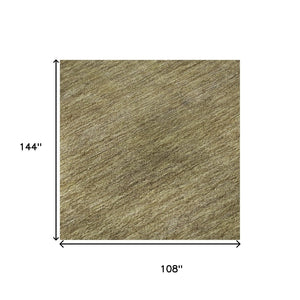 HomeRoots 9' X 12' Striped Wheat Gold & Linen Washable Area Rug - Durable, UV-Protected, Easy Care for Homes 695149