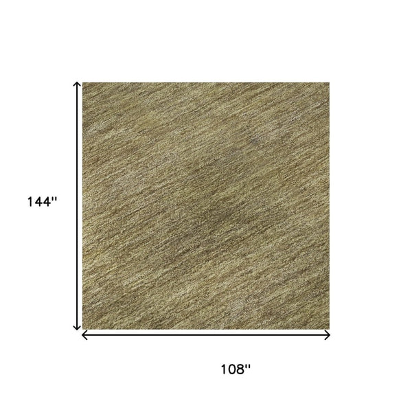 HomeRoots 9' X 12' Striped Wheat Gold & Linen Washable Area Rug - Durable, UV-Protected, Easy Care for Homes 695149