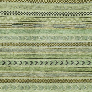 HomeRoots 5' Cozy Striped Washable Area Rug in Artichoke Green, Gray & Sage - UV Protected, Kid & Pet Safe! 695152