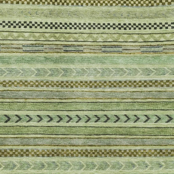 HomeRoots 5' Cozy Striped Washable Area Rug in Artichoke Green, Gray & Sage - UV Protected, Kid & Pet Safe! 695152