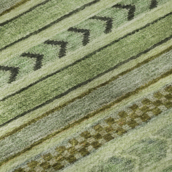 HomeRoots 8' Stylish Artichoke Green Gray Sage Striped Washable Round Rug with UV Protection for Versatile Spaces 695153