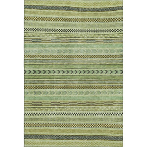 HomeRoots 8' Artichoke Green & Gray Striped Washable Area Rug - Durable, UV Protected, Easy Clean, Non-Slip Design 695154