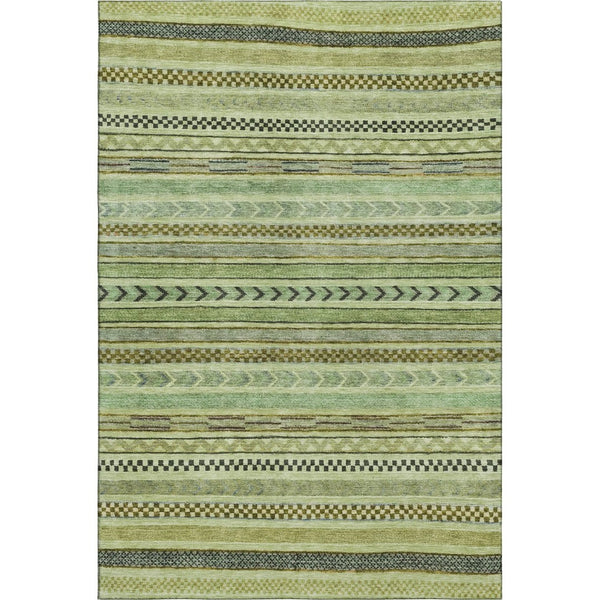 HomeRoots 8' Artichoke Green & Gray Striped Washable Area Rug - Durable, UV Protected, Easy Clean, Non-Slip Design 695154