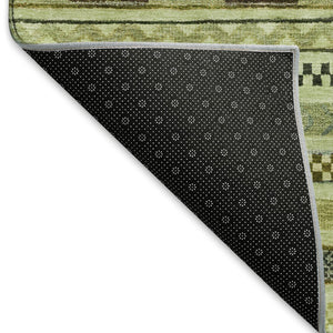 HomeRoots 8' Artichoke Green & Gray Striped Washable Area Rug - Durable, UV Protected, Easy Clean, Non-Slip Design 695154