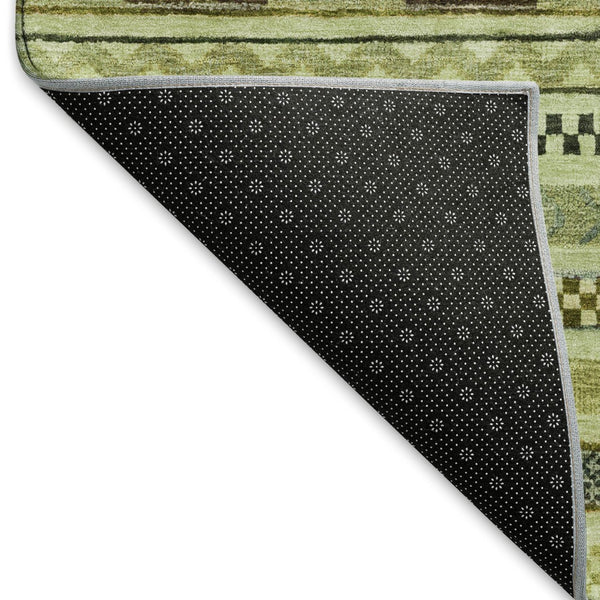 HomeRoots 8' Artichoke Green & Gray Striped Washable Area Rug - Durable, UV Protected, Easy Clean, Non-Slip Design 695154