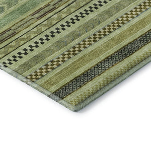 HomeRoots 8' Artichoke Green & Gray Striped Washable Area Rug - Durable, UV Protected, Easy Clean, Non-Slip Design 695154