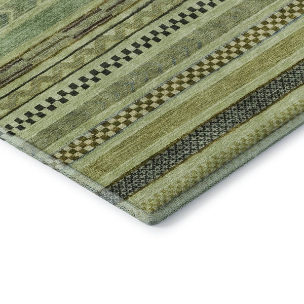 HomeRoots 8' Artichoke Green & Gray Striped Washable Area Rug - Durable, UV Protected, Easy Clean, Non-Slip Design 695154