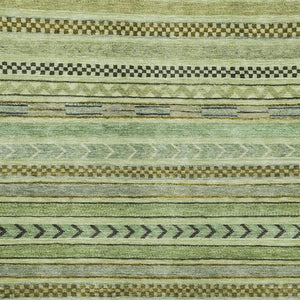 HomeRoots 8' Artichoke Green & Gray Striped Washable Area Rug - Durable, UV Protected, Easy Clean, Non-Slip Design 695154