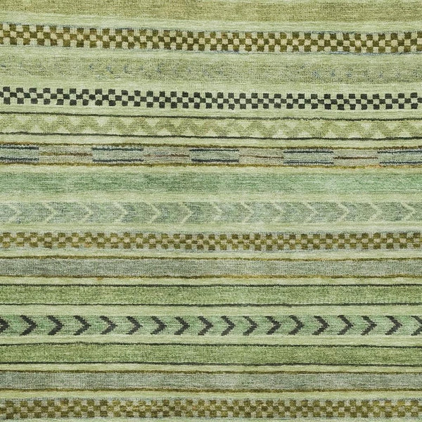 HomeRoots 8' Artichoke Green & Gray Striped Washable Area Rug - Durable, UV Protected, Easy Clean, Non-Slip Design 695154