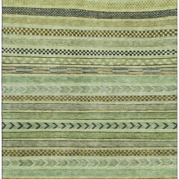 HomeRoots 8' Artichoke Green & Gray Striped Washable Area Rug - Durable, UV Protected, Easy Clean, Non-Slip Design 695154