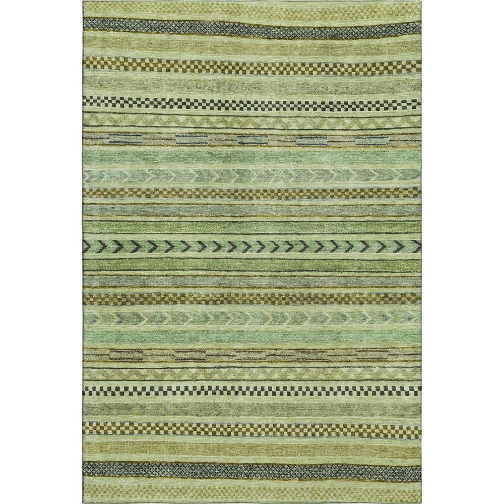 HomeRoots 9' X 12' Striped Area Rug in Artichoke Green, Gray & Sage - Washable, UV-Protected & Stylish Design 695155