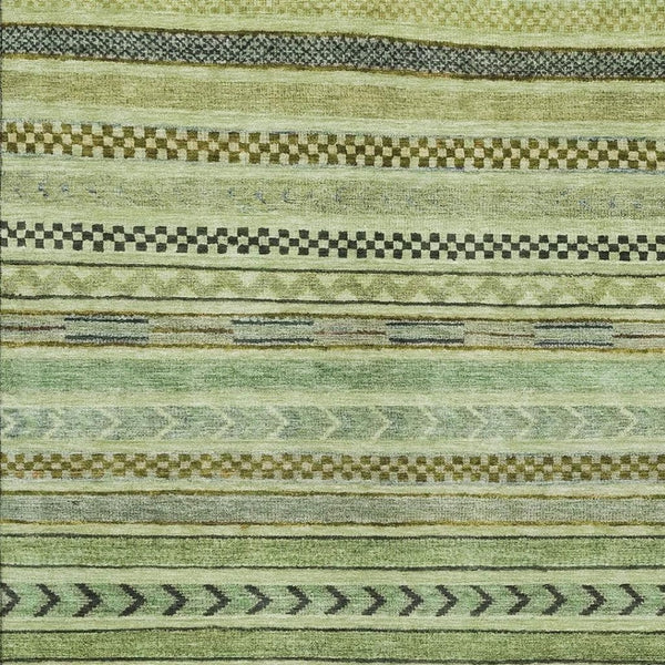 HomeRoots 9' X 12' Striped Area Rug in Artichoke Green, Gray & Sage - Washable, UV-Protected & Stylish Design 695155