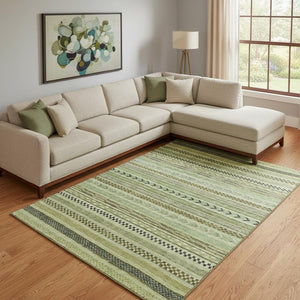 HomeRoots 10' X 14' Artichoke Green Striped Area Rug - Durable, Washable, UV Protected for High-Traffic Spaces 695156